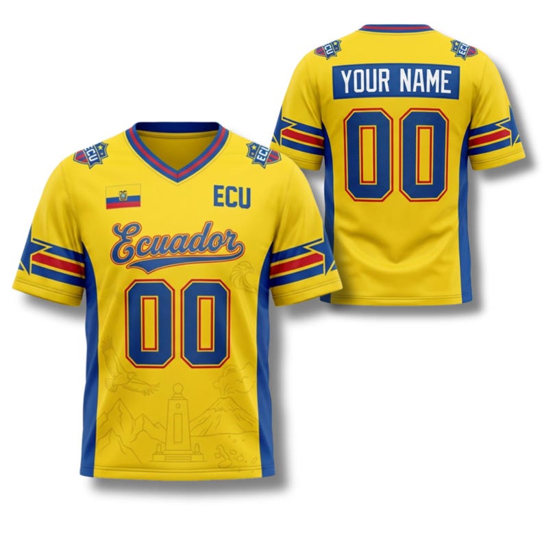 Ecuador Custom Soccer Jersey, Personalized Name Number Fan Tee, Bird-eye Pique Fabric Style 2