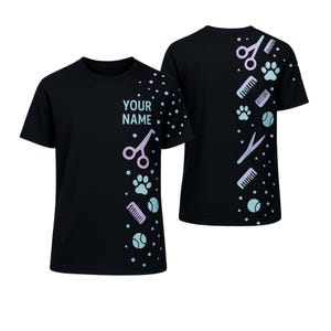 Personalized Dog Groomer Shirt – Pastel Paw Print Salon Uniform