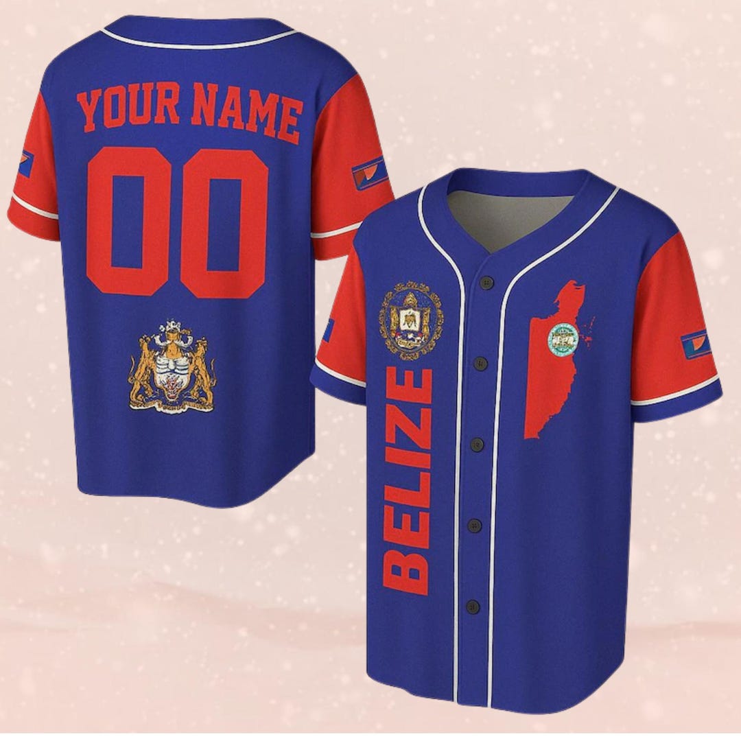 Custom Belize Baseball Jersey – Personalized Name & Number Button Up ...