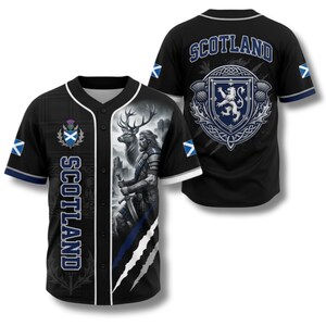 Scotland Highland Warrior Baseball Jersey, Stag Tartan Print Button Up Shirt