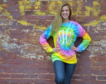 Monogram Long Sleeve Tie Dye Shirt - Saturn - Long Sleeve - Sorority Gift  - Bridesmaid Gift