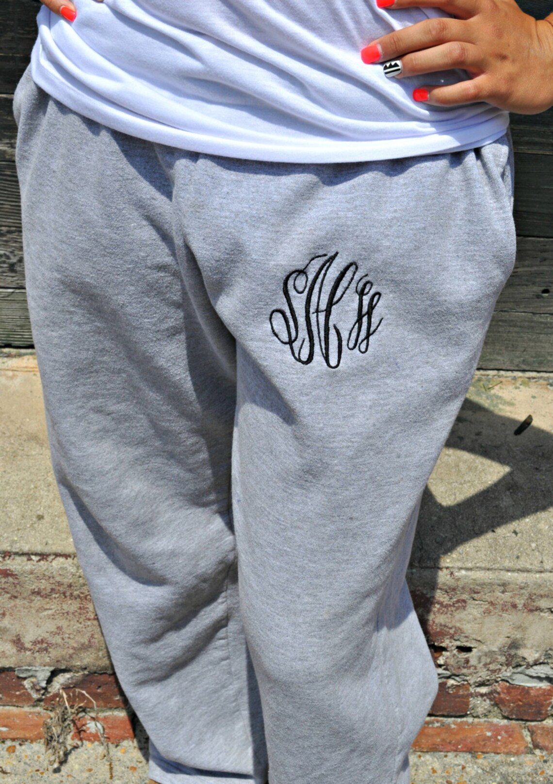 MONOGRAMMED Sweatpants Open Bottom Jogging Pants | Etsy