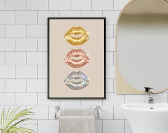 Poster con stampa di labbra glitterate - Poster con stampa di labbra glamour - Download immediato - Arte labbra scintillanti - Decorazione murale alla moda - Stampa digitale