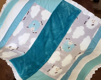 Turquoise, White, Gray, Baby Sheep Blanket