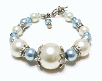 Blue and White Pearl Bracelet