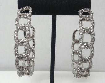 Silver Crystal Hoop Earrings Vintage