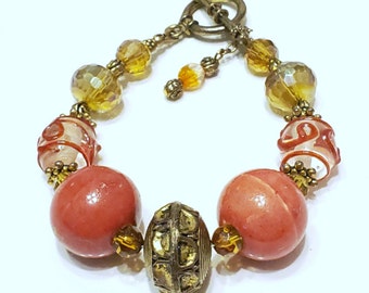 Orange and Gold Beaded Bracelet