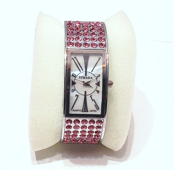 Vintage STRADA Pink Austrian Crystal Japanese Movement Watch  display picture 3