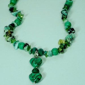 Green Heart Necklace and Earrings