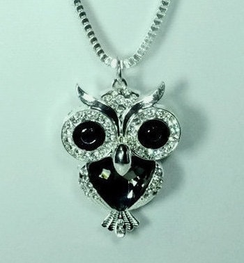 Black and Silver Crystal Owl Pendant Necklace