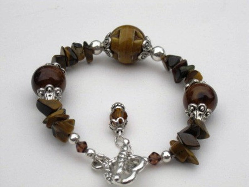 Brown and Silver Tiger Eye Bracelet image 2