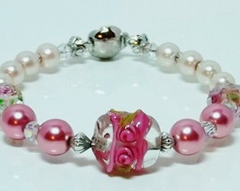 Pink and Burgundy Pearl Bracelet