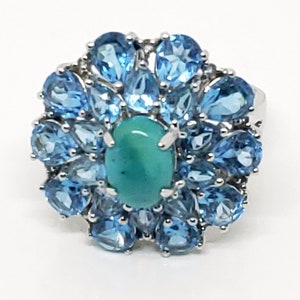 Blue Turquoise and Topaz Ring image 1