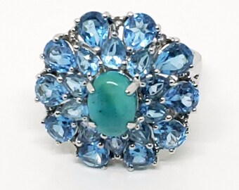 Blue Turquoise and Topaz Ring