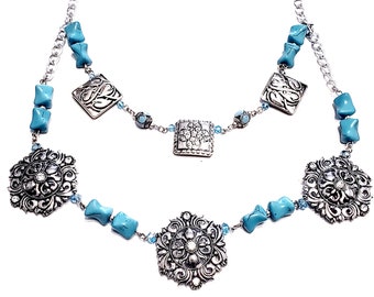 Turquoise and Silver Statement Necklace
