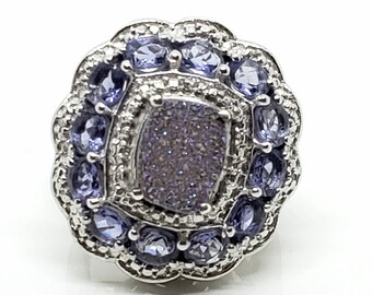 Titanium Purple Drusy Quartz , Iolite, Diamond Ring