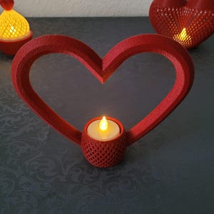 Designer Herz LED-Teelichthalter – Moderne Skulptur in Stein-Optik – Minimalistisches Windlicht – 3D-Druck Manufaktur