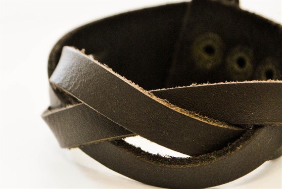 Leather bracelet - three nutbrown stripes, dark brown string