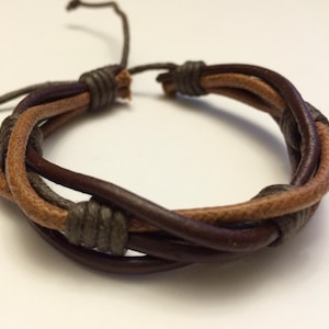 Round Light Brown hemp Ropes interlaced with Brown leather Bracelet image 1