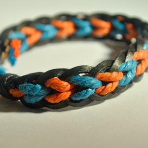 Blue and Orange hemp cord and Black leather braided bracelet image 2