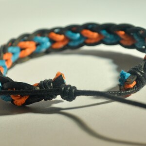 Blue and Orange hemp cord and Black leather braided bracelet image 3