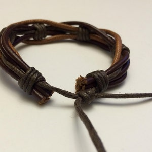 Round Light Brown hemp Ropes interlaced with Brown leather Bracelet image 3