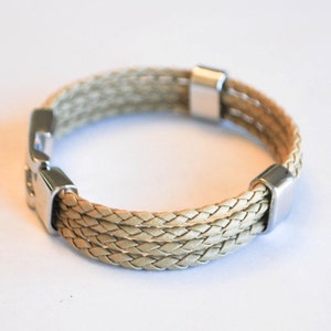 Multi beige braided leather cord with Silver Clip on buckle bracelet image 2