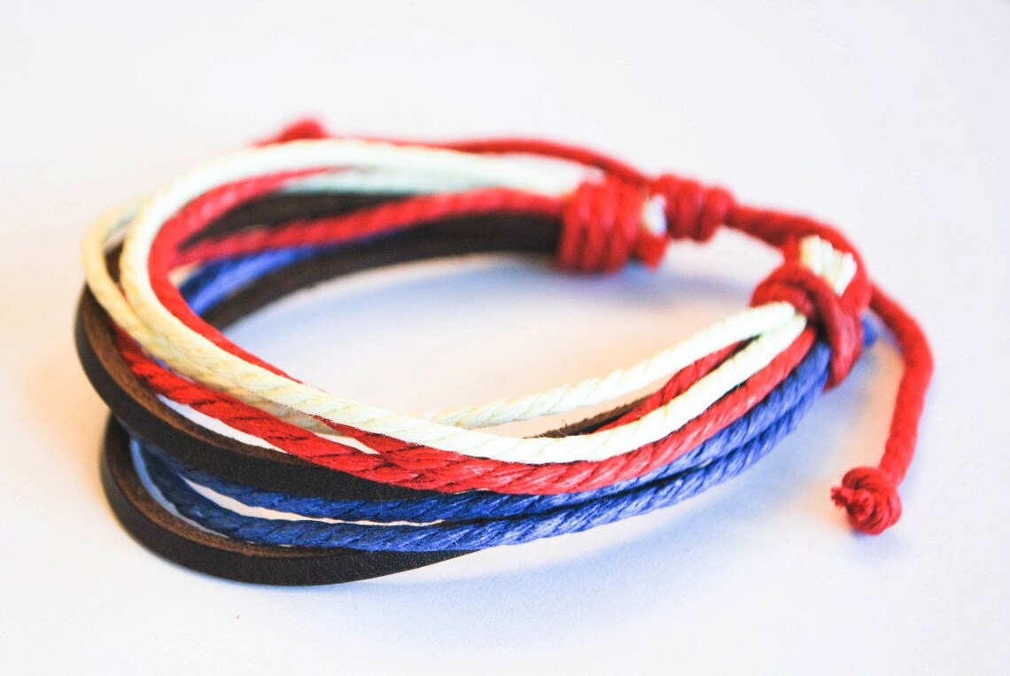USA Hemp Cord With Brown Leather Bracelet Etsy