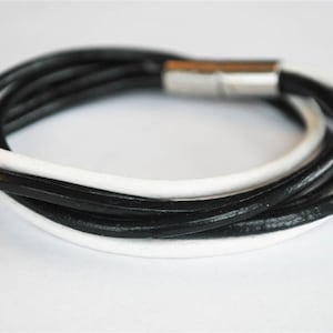 Black and White round doublewrapped Magnetic leather bracelet image 1