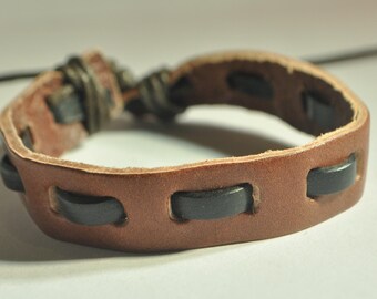 Black interlaced with Brown leather bracelet