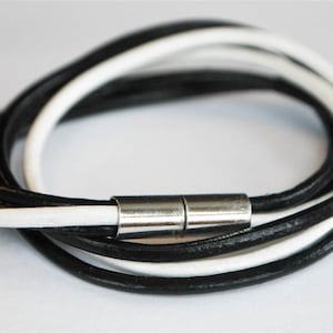 Black and White round doublewrapped Magnetic leather bracelet image 4