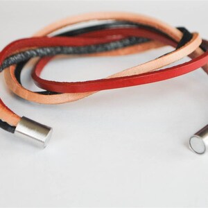 Light Brown Red and Black doublewrapped Magnetic leather bracelet image 3