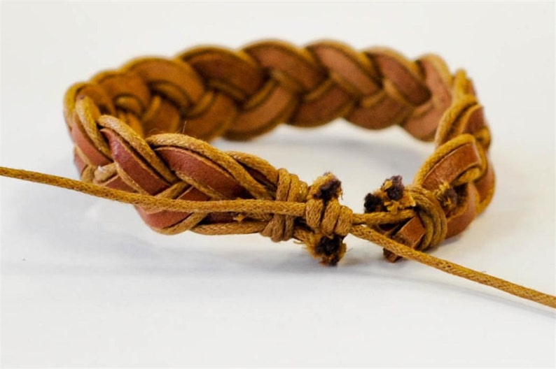 Brown hemp cord with Brown leather braided bracelet image 3