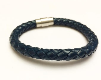 Marine grande tressé cordon en cuir avec boucle magnétique argent bracelet