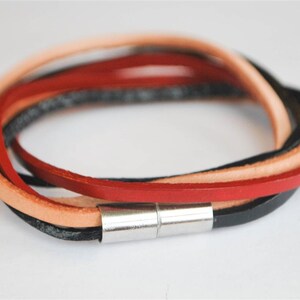 Light Brown Red and Black doublewrapped Magnetic leather bracelet image 4