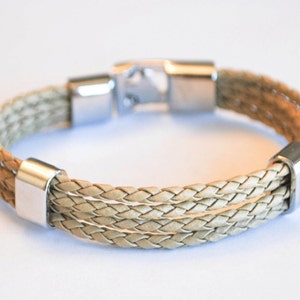 Multi beige braided leather cord with Silver Clip on buckle bracelet image 1