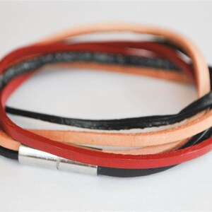 Light Brown Red and Black doublewrapped Magnetic leather bracelet image 2