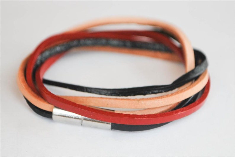 Light Brown Red and Black doublewrapped Magnetic leather bracelet image 2