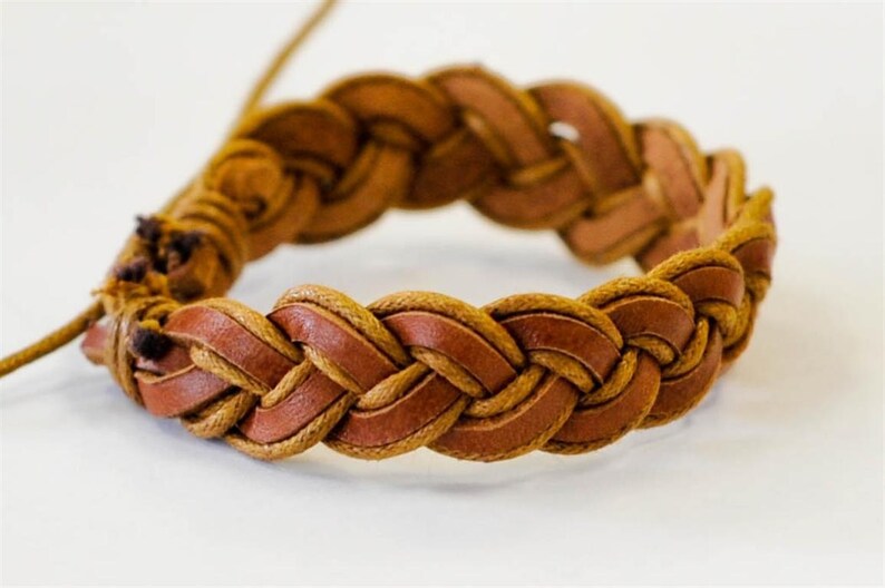 Brown hemp cord with Brown leather braided bracelet image 2