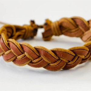 Brown hemp cord with Brown leather braided bracelet image 1