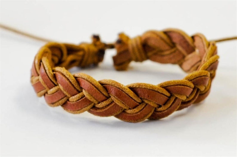 Brown hemp cord with Brown leather braided bracelet image 1