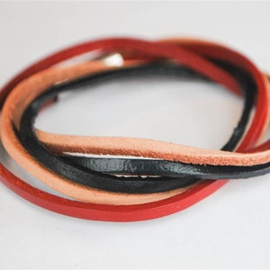 Light Brown Red and Black doublewrapped Magnetic leather bracelet image 1