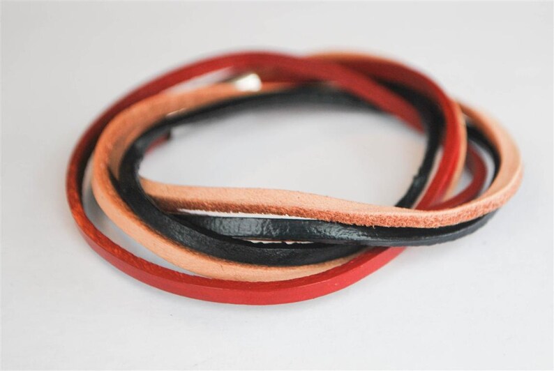 Light Brown Red and Black doublewrapped Magnetic leather bracelet image 1