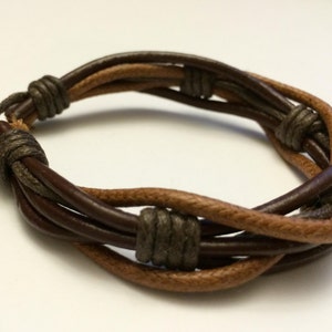 Round Light Brown hemp Ropes interlaced with Brown leather Bracelet image 2