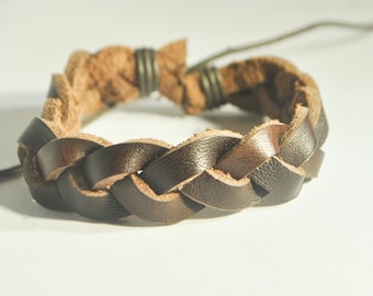 Thick Brown leather braided bracelet