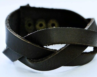 3 Black stripe interlaced leather bracelet
