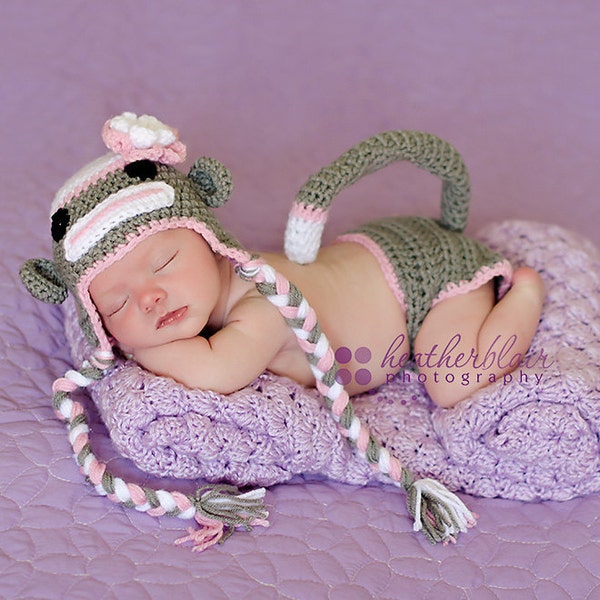 Having a sale Girl sock monkey hat and diaper cover set