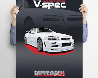 Nissan Skyline R34 Drift Art Print: Watercolor Car Poster (8x12