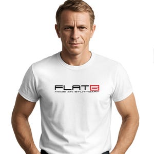 Steve McQueen wearing a Flat Six Air Cooled 911 Sports Car T-shirt