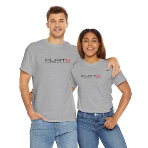 Unisex motorsports tee with clear FLAT SIX branding, a must-have gift for car enthusiasts.